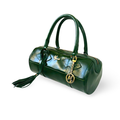 Bolso Dama Cilíndrico 100% Piel Mod duffle Praga  *Pull up Verde*