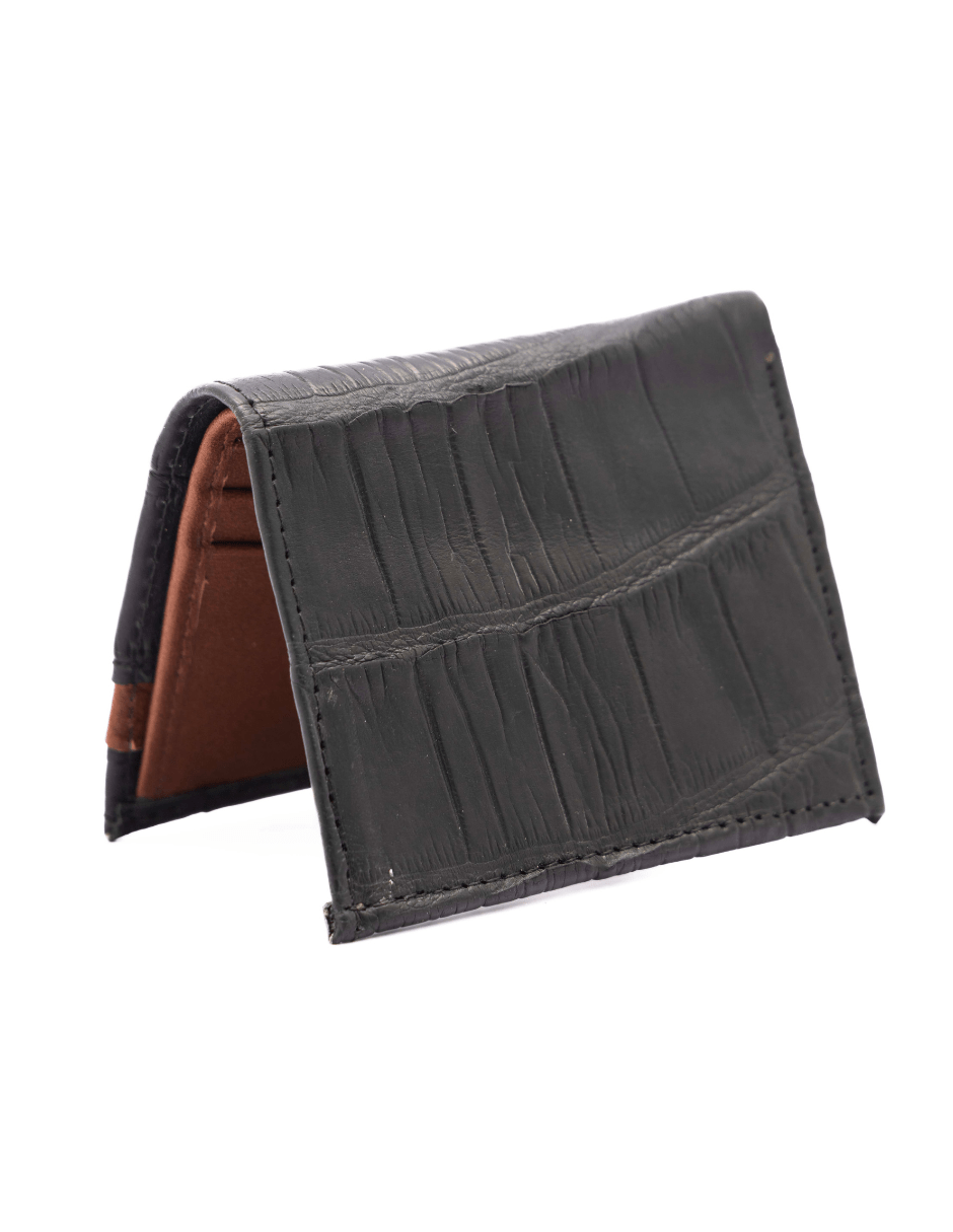 MOSVARTI Billeteras y clips para billetes Cartera vertical de cuero con piel exótica y tecnología RFID Mod Azteca (Aligathor Negro)