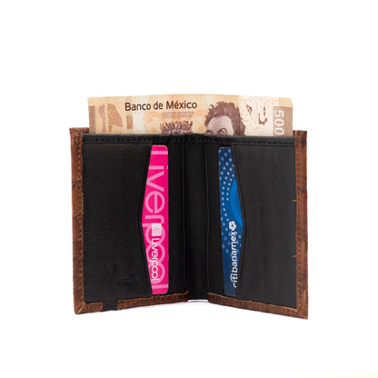 MOSVARTI Billeteras y clips para billetes Cartera vertical de cuero con piel exótica y tecnología RFID Mod Azteca (Aligathor Roble)