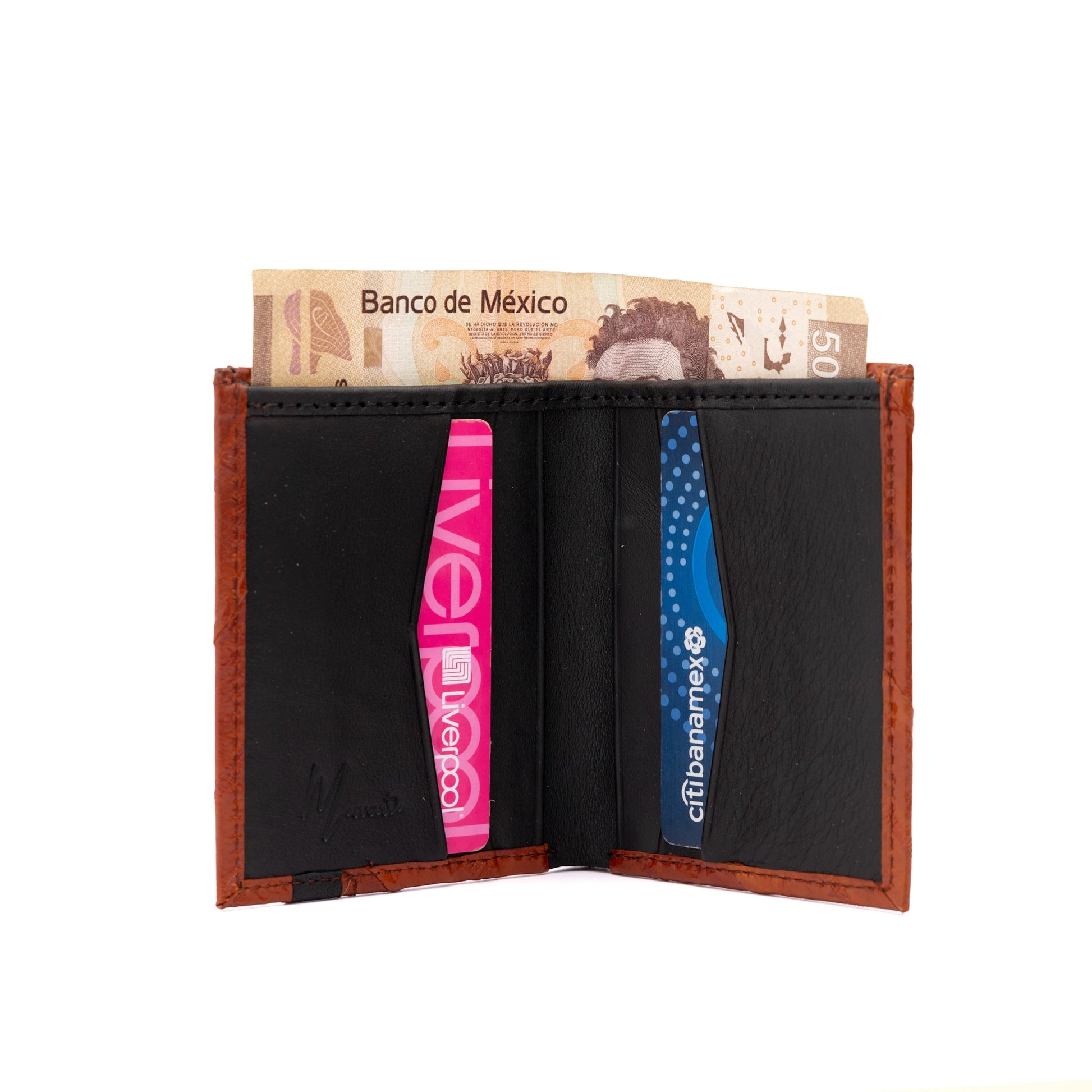 MOSVARTI Billeteras y clips para billetes Cartera vertical de cuero con piel exótica y tecnología RFID Mod Azteca (Anguila)