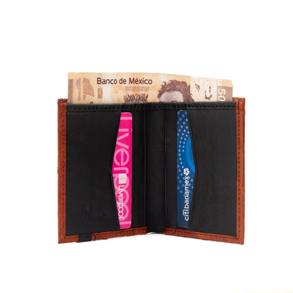 MOSVARTI Billeteras y clips para billetes Cartera vertical de cuero con piel exótica y tecnología RFID Mod Azteca (Anguila)