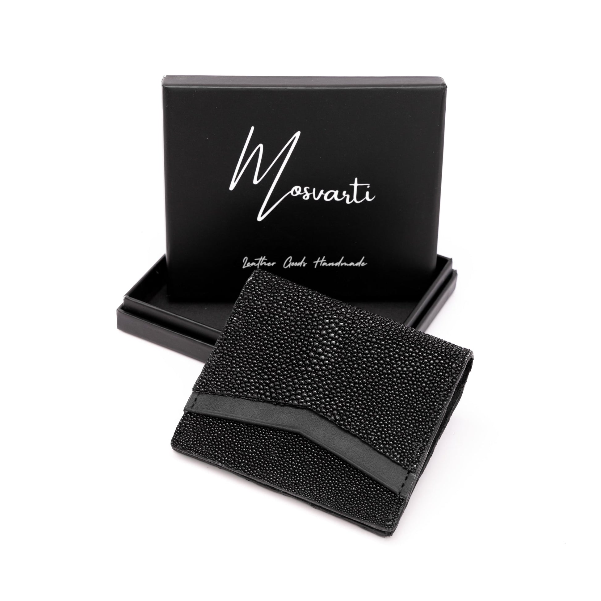 MOSVARTI Billeteras y clips para billetes Cartera vertical de cuero con piel exótica y tecnología RFID Mod Azteca (Mantarraya )