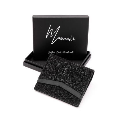 MOSVARTI Billeteras y clips para billetes Cartera vertical de cuero con piel exótica y tecnología RFID Mod Azteca (Mantarraya )