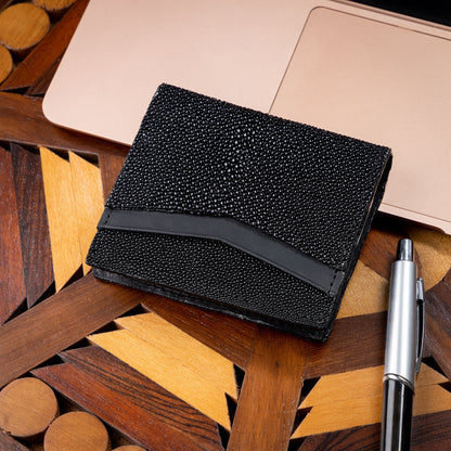 MOSVARTI Billeteras y clips para billetes Cartera vertical de cuero con piel exótica y tecnología RFID Mod Azteca (Mantarraya )