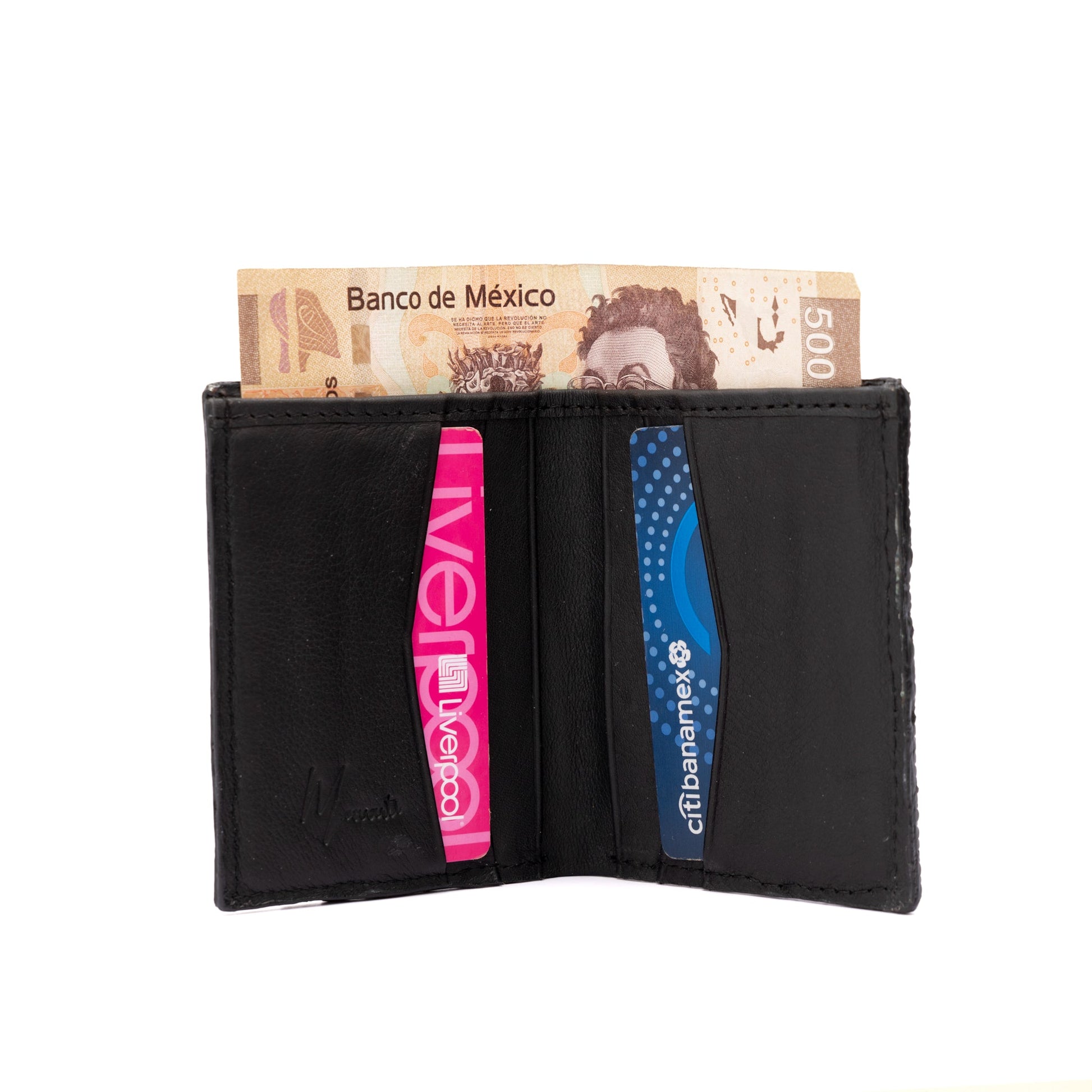 MOSVARTI Billeteras y clips para billetes Cartera vertical de cuero con piel exótica y tecnología RFID Mod Azteca (Mantarraya )