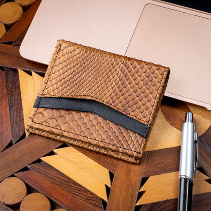 MOSVARTI Billeteras y clips para billetes Cartera vertical de cuero con piel exótica y tecnología RFID Mod Azteca (Pitón)