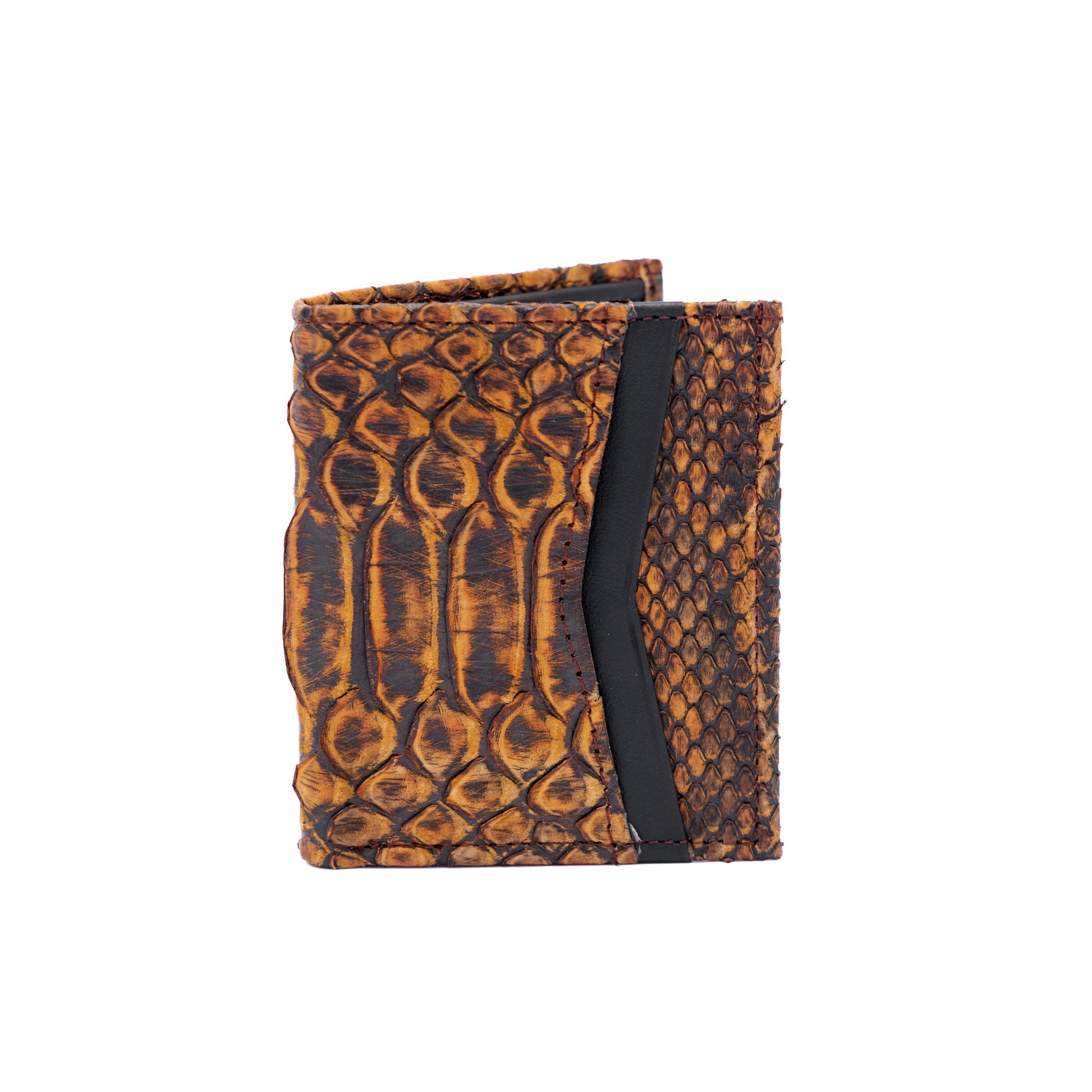 MOSVARTI Billeteras y clips para billetes Cartera vertical de cuero con piel exótica y tecnología RFID Mod Azteca (Pitón paja)