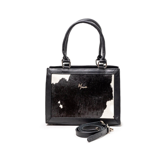 MOSVARTI Bolso Estilo Birkin Bovino pelo Mod. Manhattan( Negro Blanco)