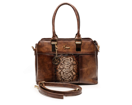 MOSVARTI Bolso Mod Detroit color tabaco con aplic Pitón