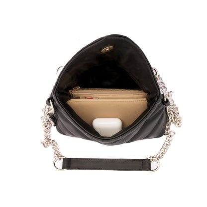 MOSVARTI Bolsos, billeteras y estuches Bolso de hombro cross body Piel genuina acolchado tipo sobre Mod. Italia (Negro)