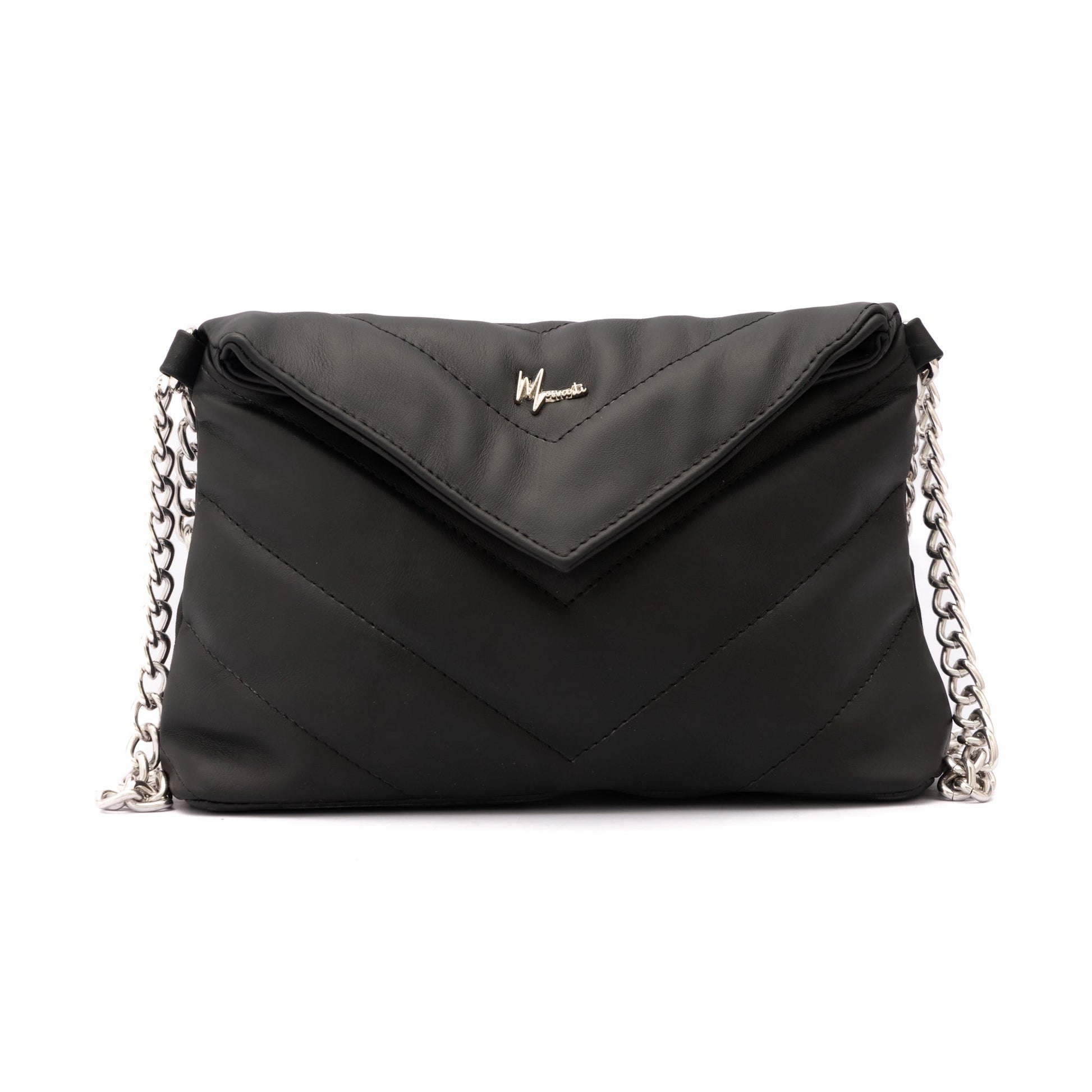 MOSVARTI Bolsos, billeteras y estuches Bolso de hombro cross body Piel genuina acolchado tipo sobre Mod. Italia (Negro)