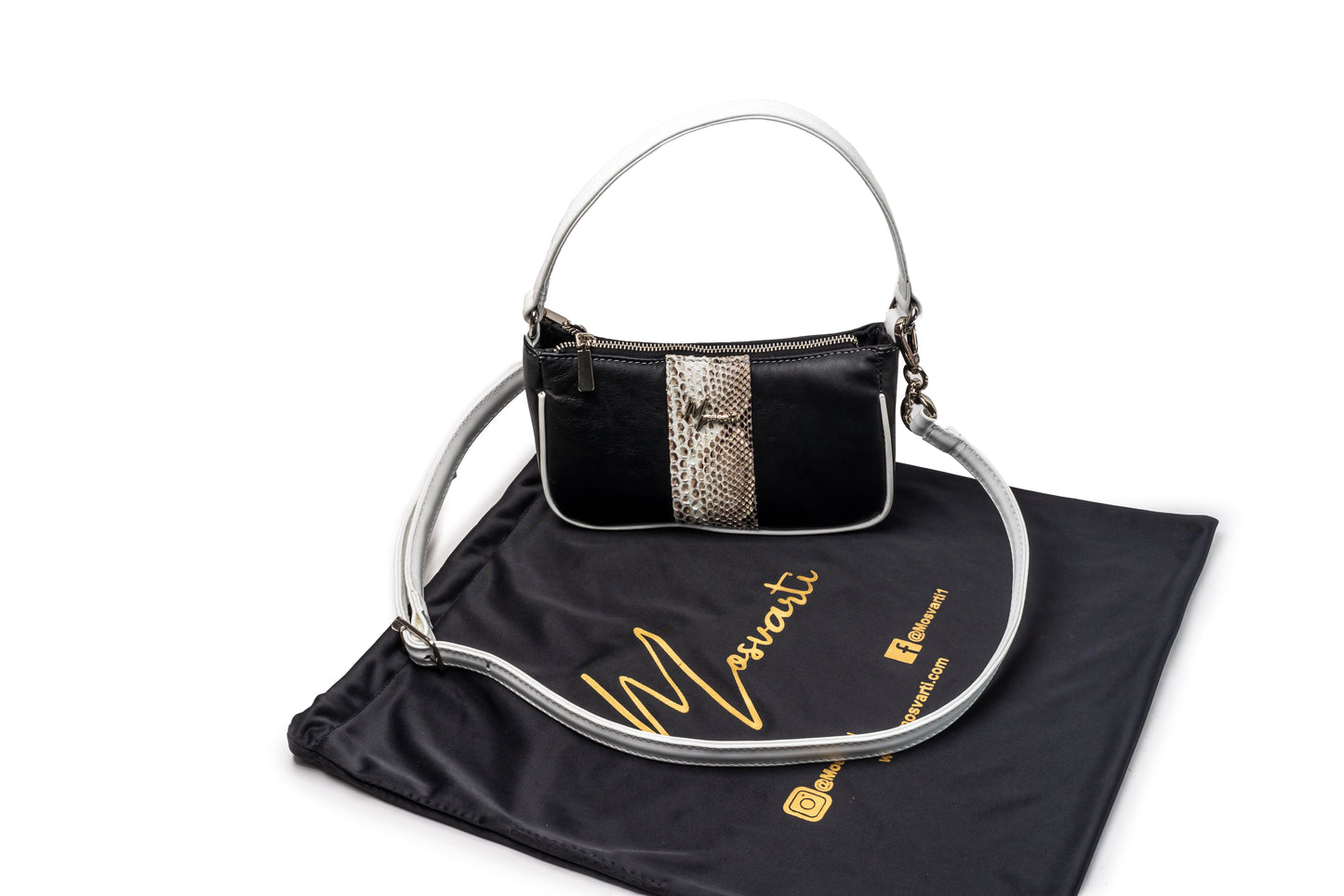 MOSVARTI Bolsos, billeteras y estuches Bolso Mod aranza cuerpo Piel suavel negro/blanco  Pitón Natural