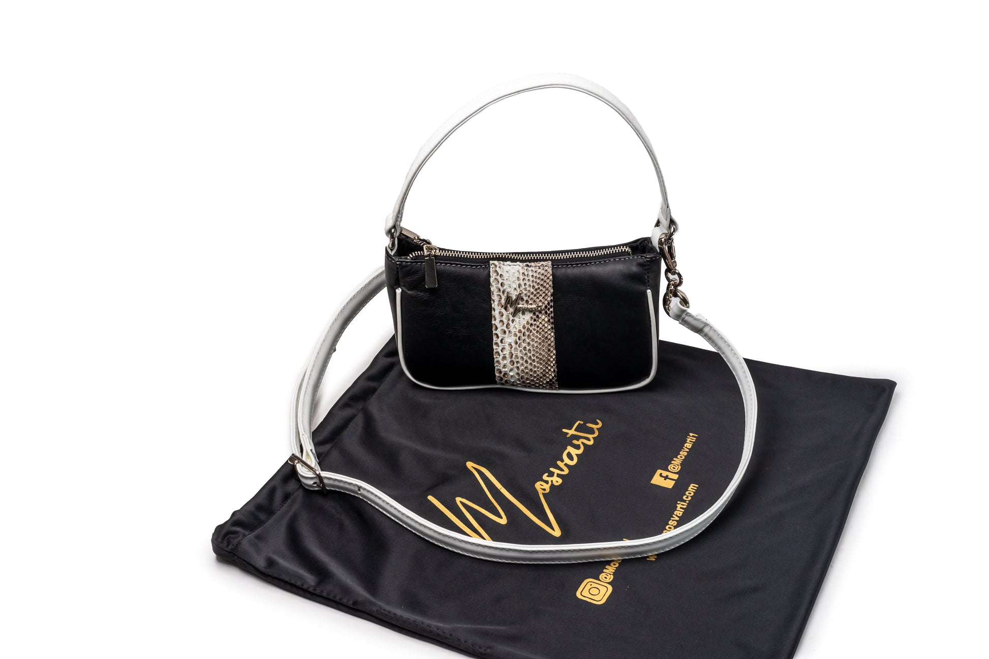 MOSVARTI Bolsos, billeteras y estuches Bolso Mod aranza cuerpo Piel suavel negro/blanco  Pitón Natural