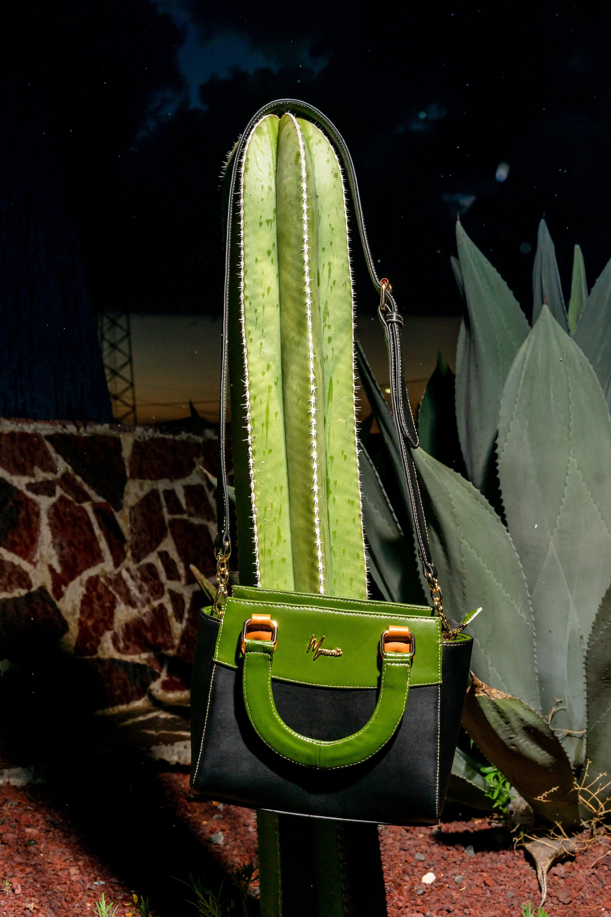 MOSVARTI Bolsos, billeteras y estuches Bolso mod Brbara Piel de nopal verde/ Negro