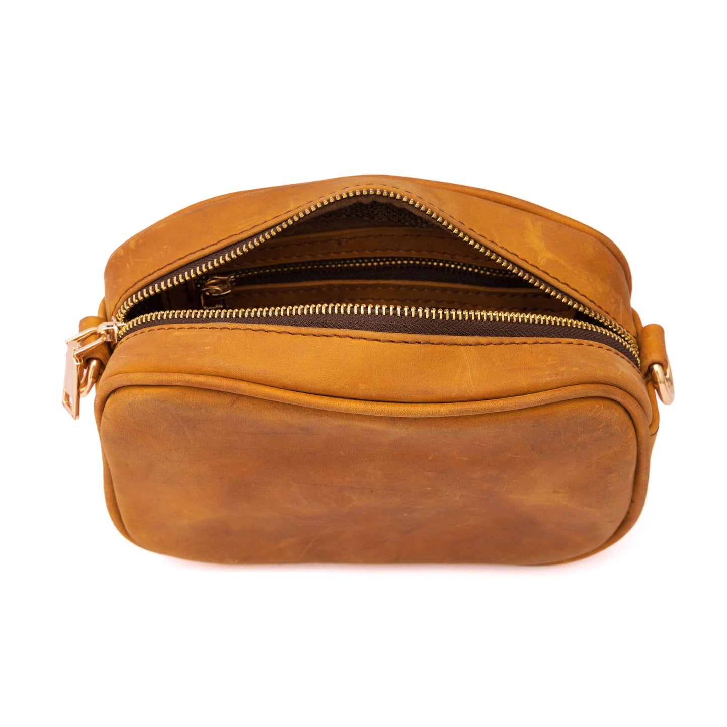 MOSVARTI Bolsos Bolso crossbody piel con Detalle de pelo Bovino Mod Palermo (Miel)