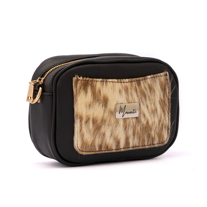 MOSVARTI Bolsos Bolso crossbody piel con Detalle de pelo Bovino Mod Palermo (Negro)