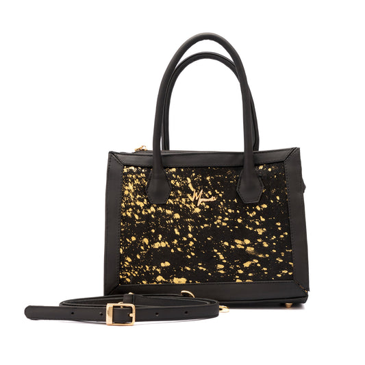 MOSVARTI Bolsos Bolso Estilo Birkin Bovino pelo Mod. Manhattan Pelo (Negro/Dorado)