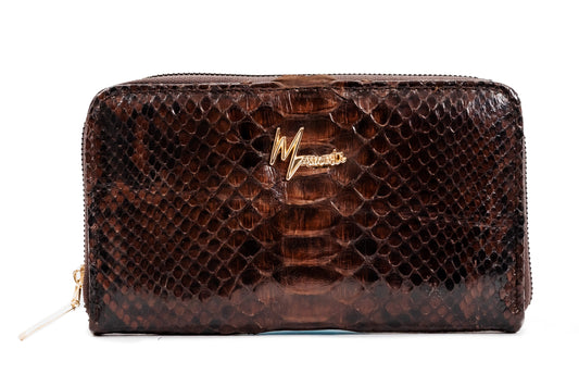 MOSVARTI Cartera para Dama en Piel Genuina de Pitón (café)