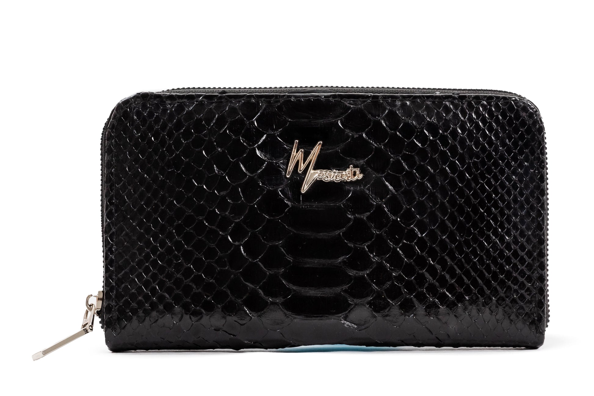 MOSVARTI Cartera para Dama en Piel Genuina de Pitón (Negro)