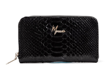 MOSVARTI Cartera para Dama en Piel Genuina de Pitón (Negro)