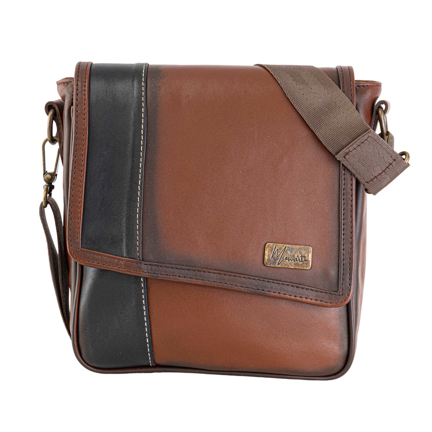MOSVARTI Bandolera Caballero Mod. Búffalo  Cuero Café/Negro