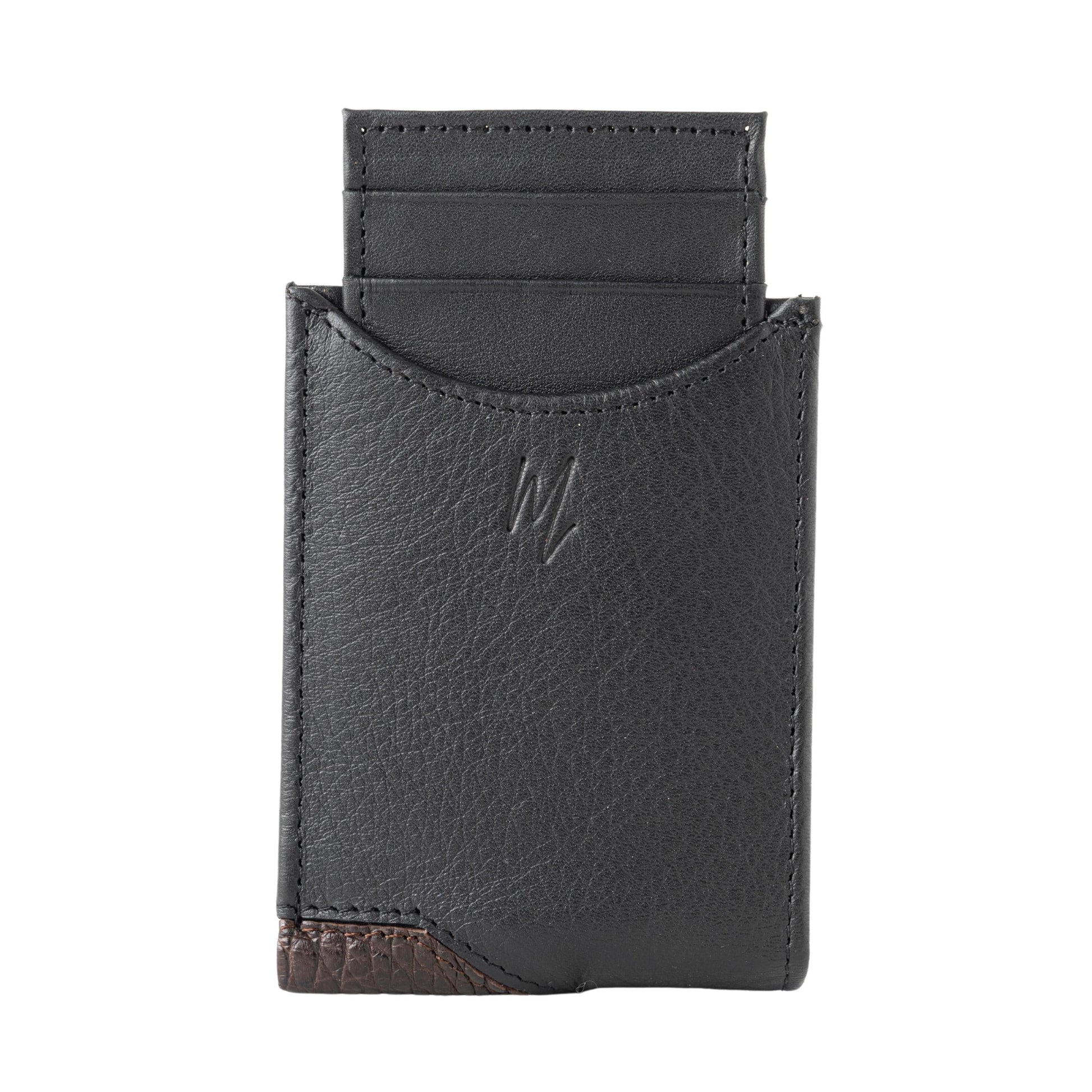 MOSVARTI Billeteras y clips para billetes Cartera caballero Leather exotic Genuine Mod. Zafari Negro/Cocodrilo cafe