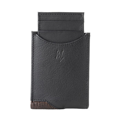 MOSVARTI Billeteras y clips para billetes Cartera caballero Leather exotic Genuine Mod. Zafari Negro/Cocodrilo cafe