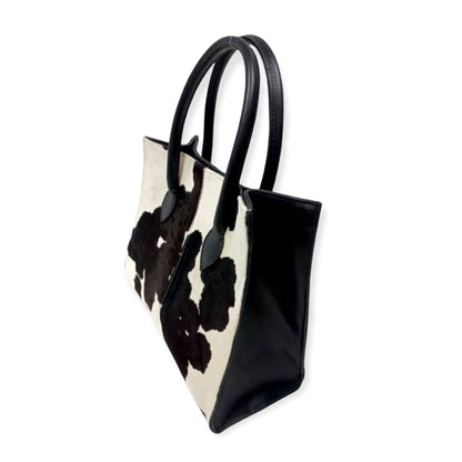 MOSVARTI Bolsa Dama pelo Res vacuno no Nato Elegante y Moderna  Mod. Texas (Negro/Blanco)