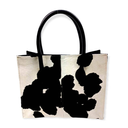 MOSVARTI Bolsa Dama pelo Res vacuno no Nato Elegante y Moderna  Mod. Texas (Negro/Blanco)