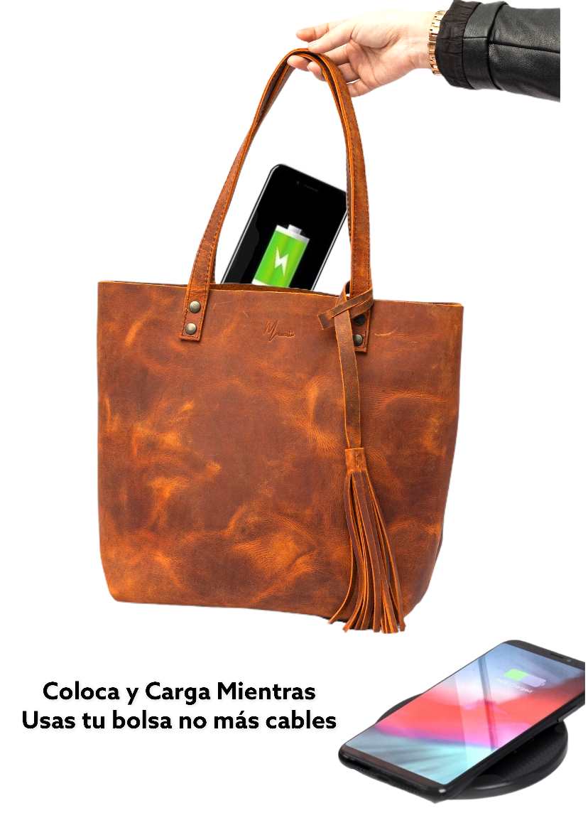 MOSVARTI Bolsa Dama Tote 100% Piel Mod. Praga  (Crazy Naranja)