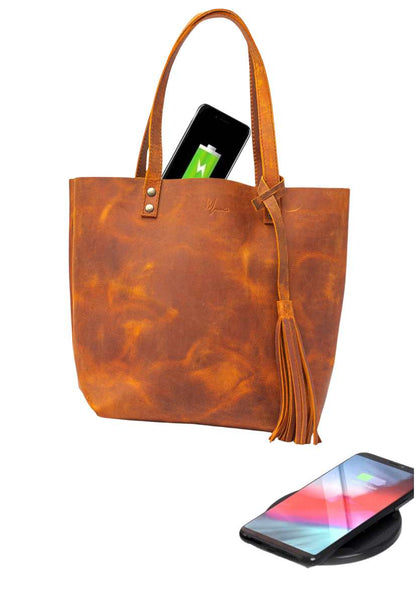 MOSVARTI Bolsa Dama Tote 100% Piel Mod. Praga  (Crazy Naranja)