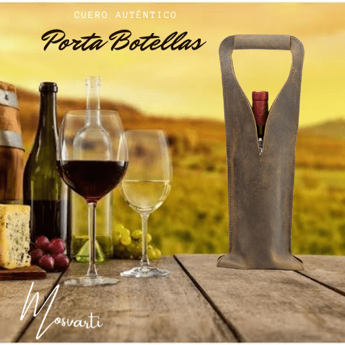 MOSVARTI Bolsa de vino de cuero Porta botella piel 100% Mod. (Merlot) Crazy Café