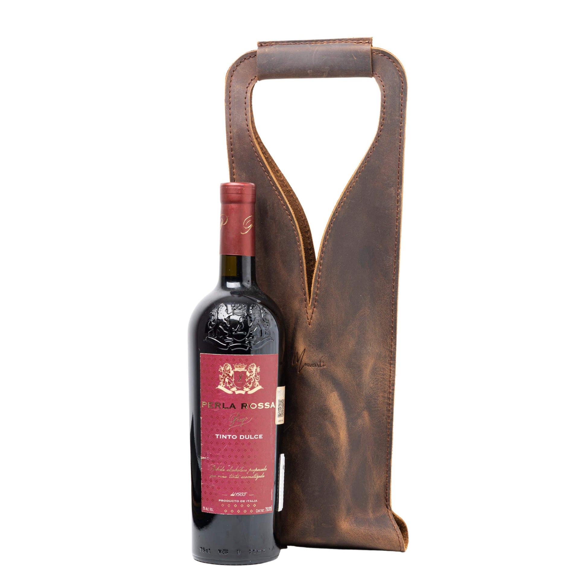 MOSVARTI Bolsa de vino de cuero Porta botella piel 100% Mod. (Merlot) Crazy Café