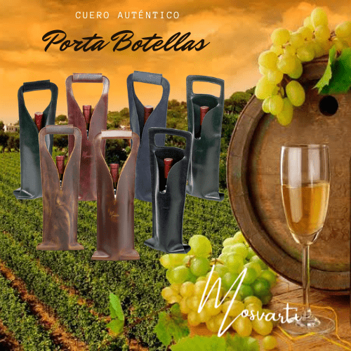 MOSVARTI Bolsa de vino de cuero Porta botella piel 100% Mod. (Merlot) Pull up shedron