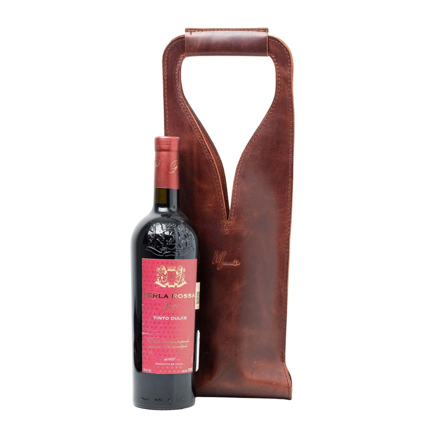 MOSVARTI Bolsa de vino de cuero Porta botella piel 100% Mod. (Merlot) Pull up shedron