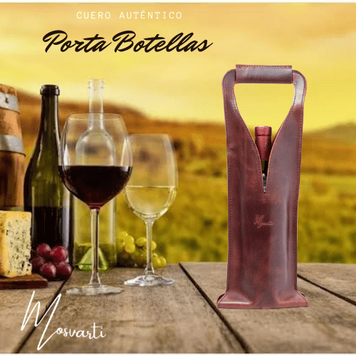 MOSVARTI Bolsa de vino de cuero Porta botella piel 100% Mod. (Merlot) Pull up shedron