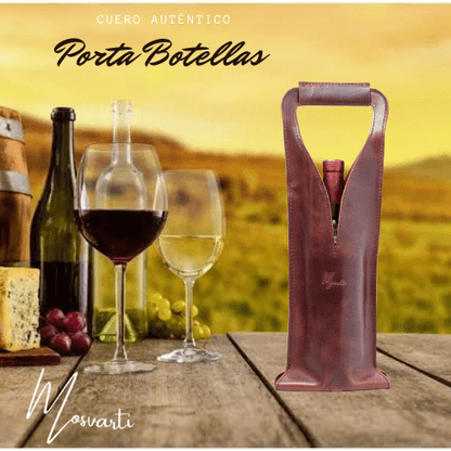 MOSVARTI Bolsa de vino de cuero Porta botella piel 100% Mod. (Merlot) Pull up shedron