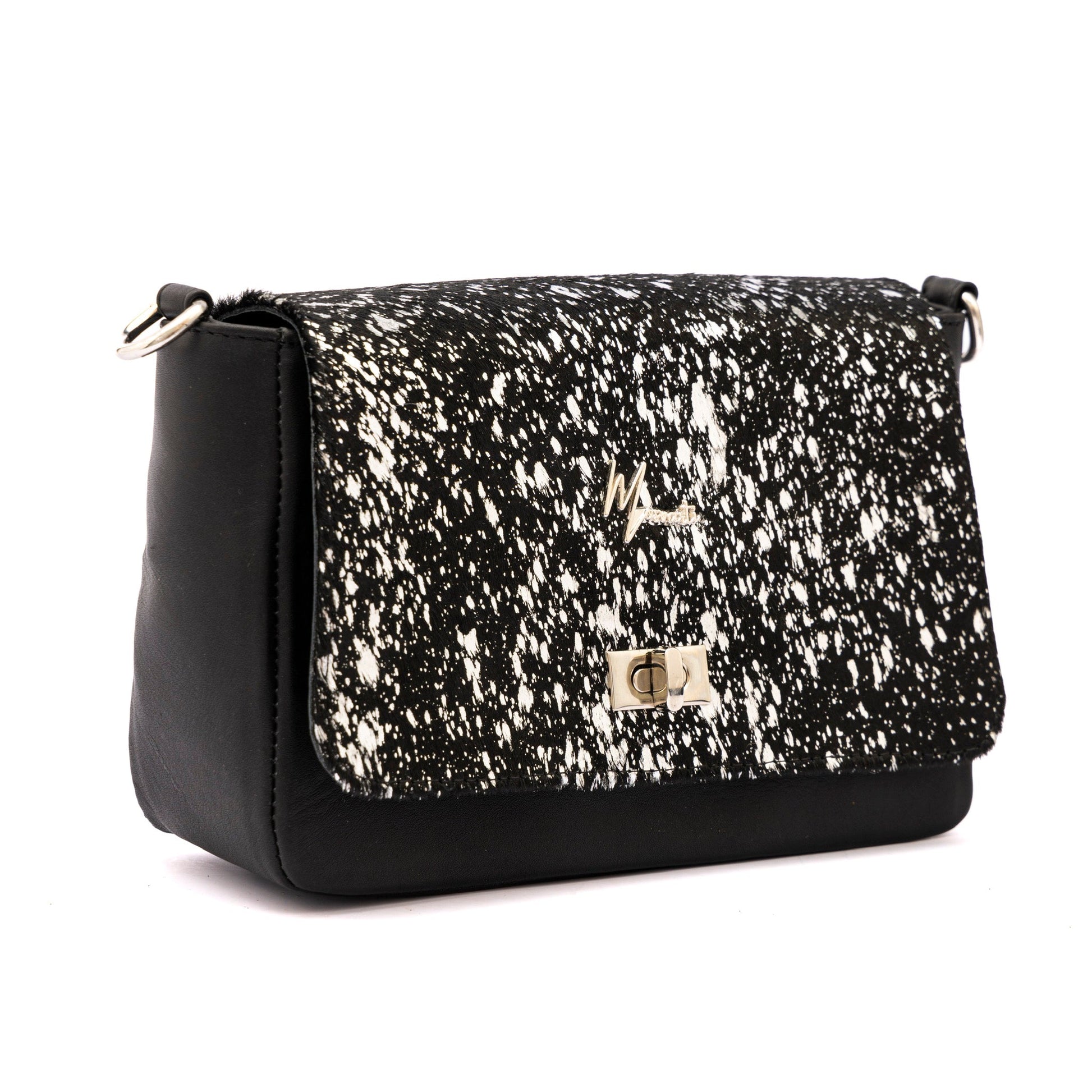 MOSVARTI Bolso Crossbody Piel (Pelo Bovino Manchas Plata)