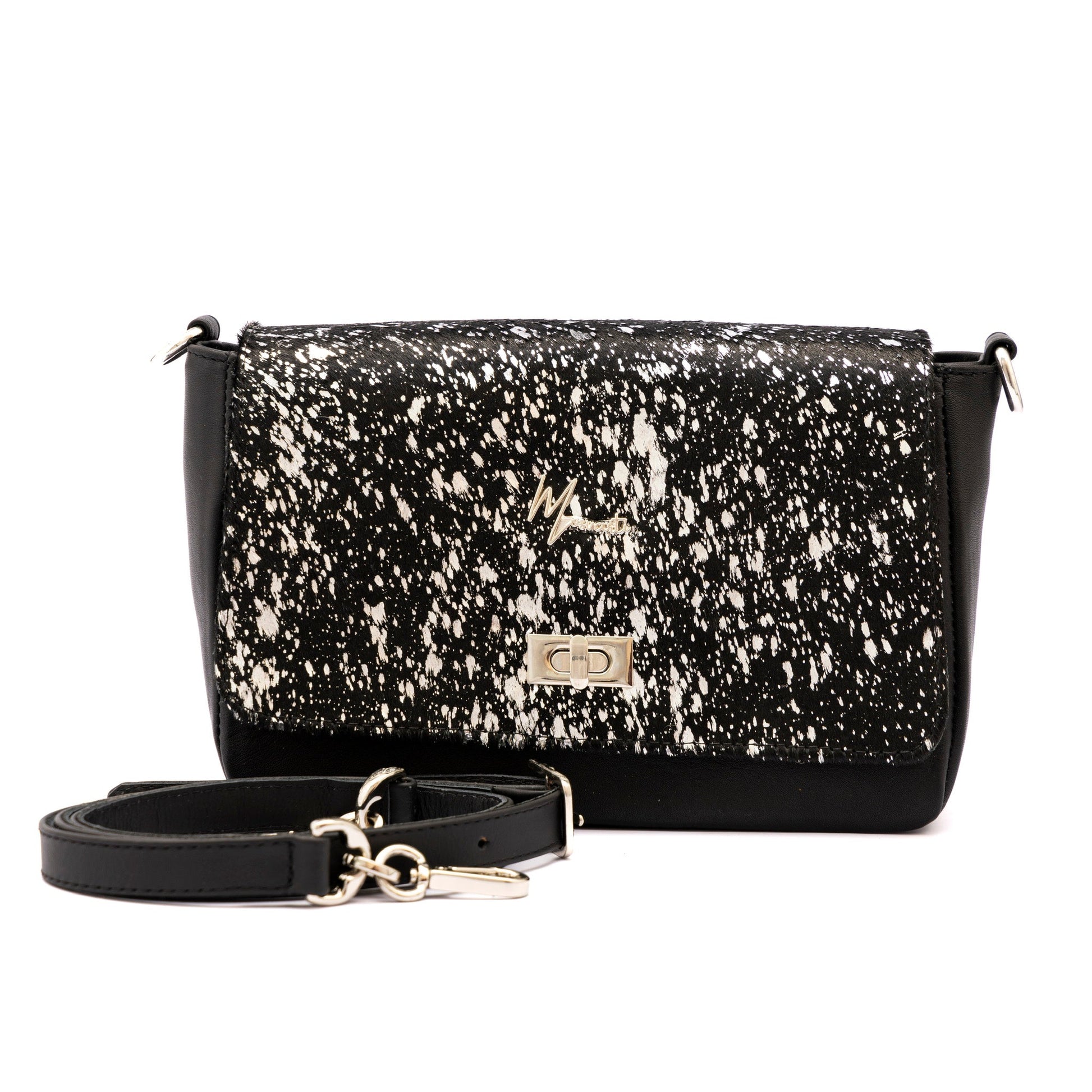 MOSVARTI Bolso Crossbody Piel (Pelo Bovino Manchas Plata)