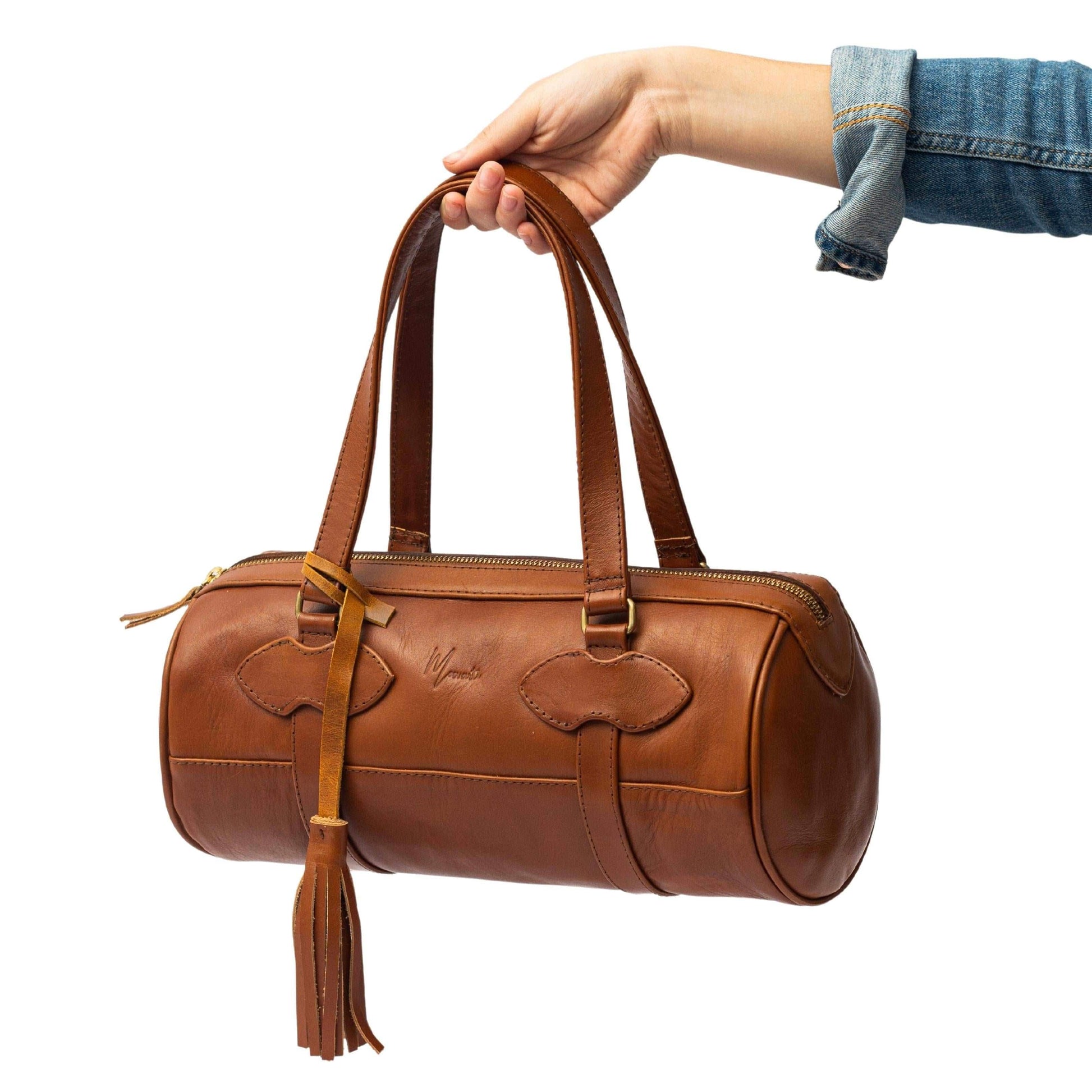 MOSVARTI Bolso Dama Cilindrico 100% Piel Mod duffle Praga  (Pull up Cafe Miel)