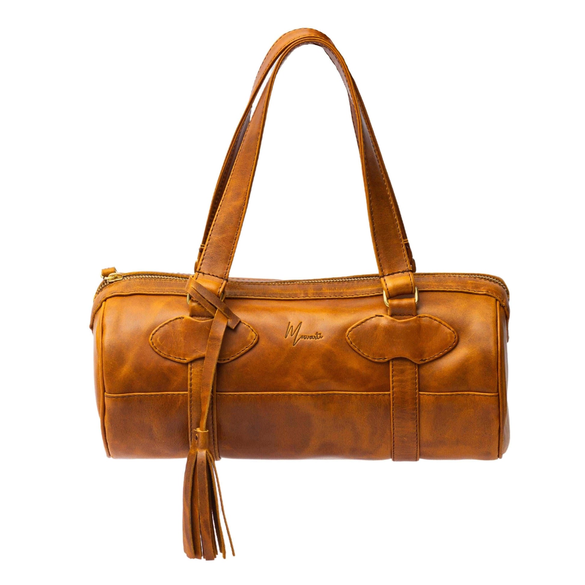 MOSVARTI Bolso Dama Cilindrico 100% Piel Mod duffle Praga (Pull up Crazy Miel)