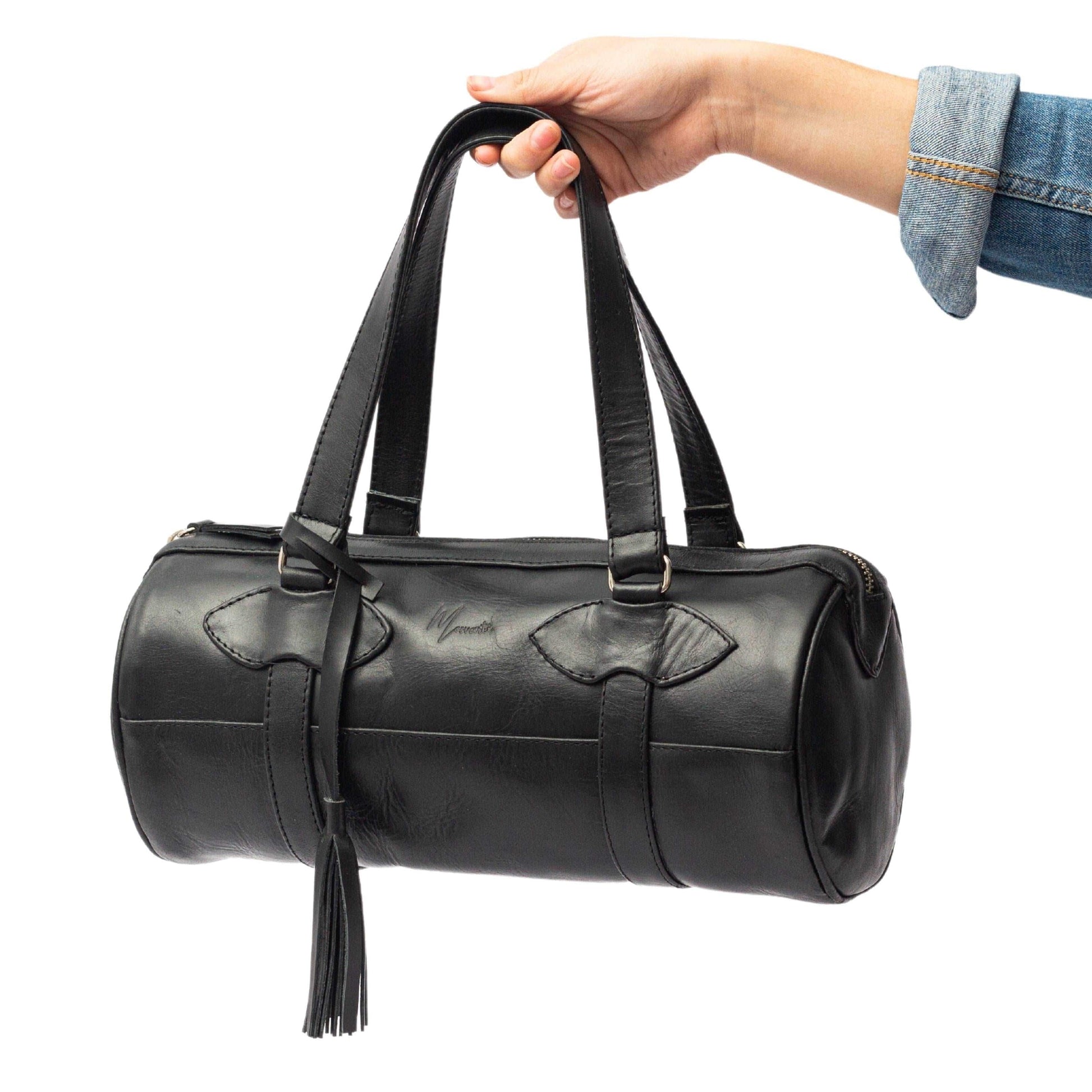 MOSVARTI Bolso Dama Cilindrico 100% Piel Mod duffle Praga  (Pull up Negra)