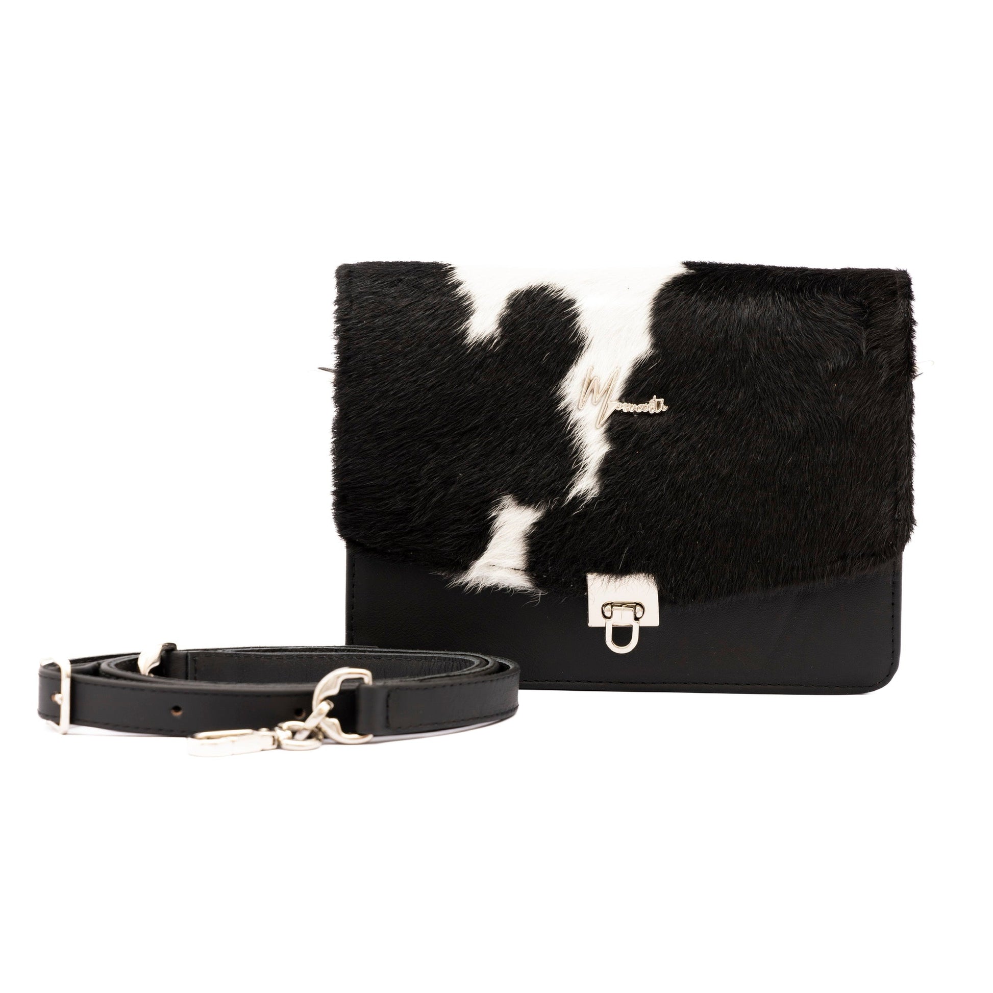 MOSVARTI Bolso estilo Cross body Mod Marruecos (Frente pelo Negro/Blanco )