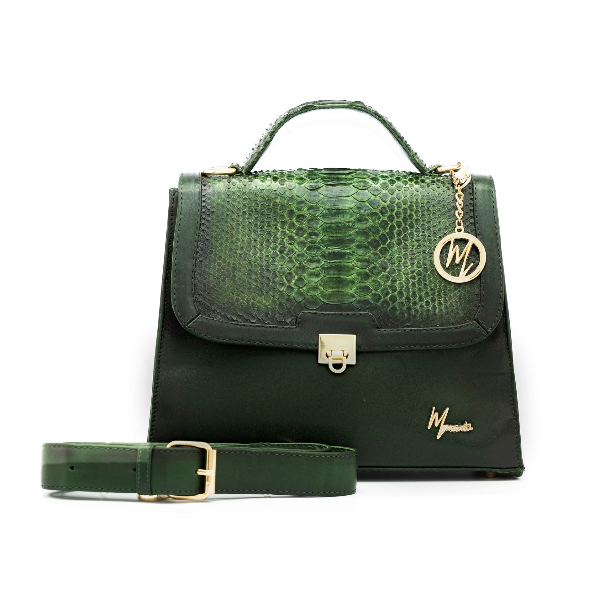MOSVARTI Bolso Mod Brasil  estilo con Correa  🐍  tapa Verde Genuino
