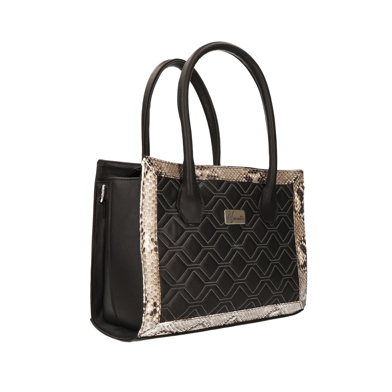 MOSVARTI Bolsos Bolso de mano para dama con Pilel Genuina de Pitón (Negro /piton natural)