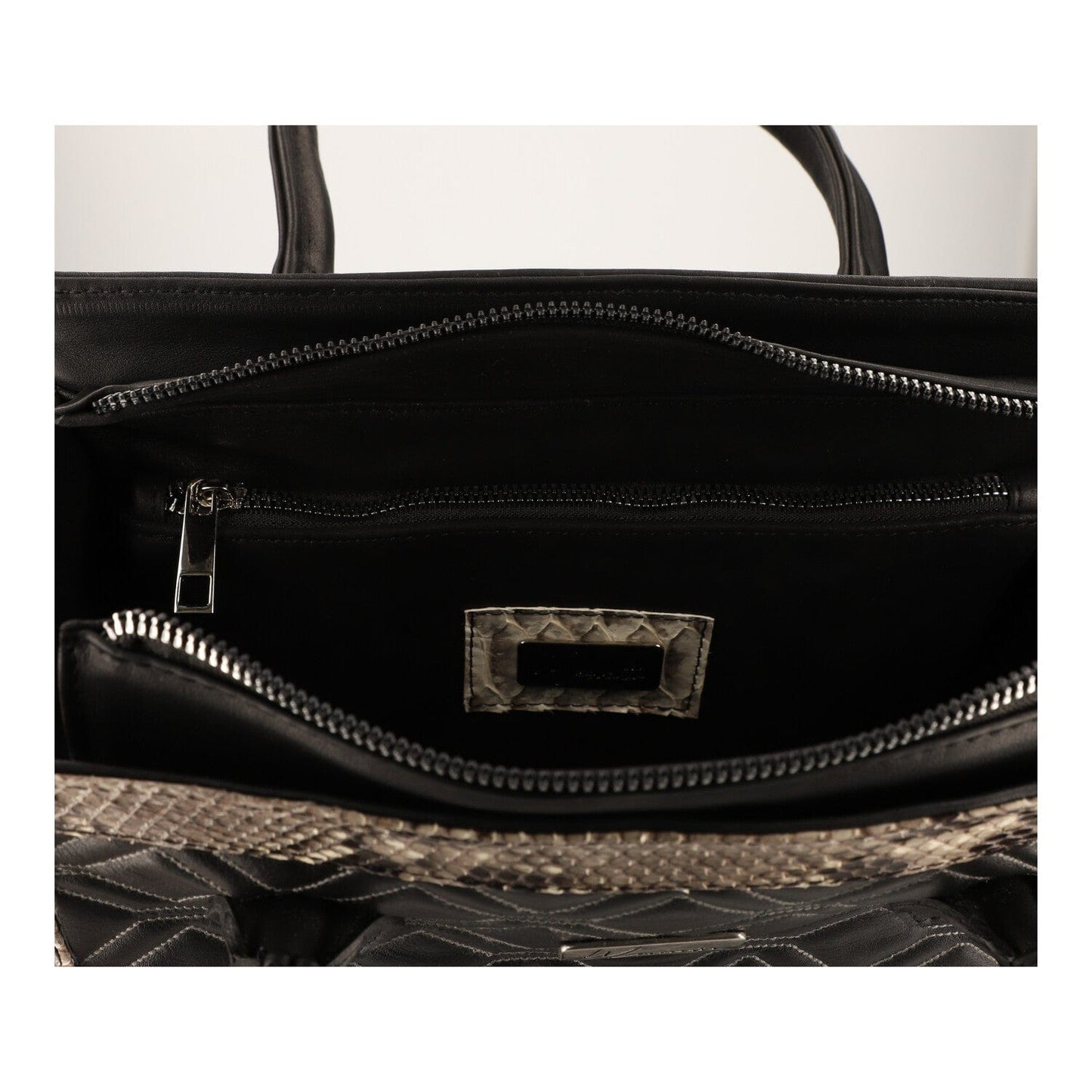 MOSVARTI Bolsos Bolso de mano para dama con Pilel Genuina de Pitón (Negro /piton natural)