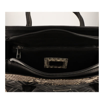 MOSVARTI Bolsos Bolso de mano para dama con Pilel Genuina de Pitón (Negro /piton natural)