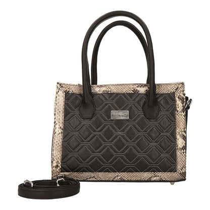 MOSVARTI Bolsos Bolso de mano para dama con Pilel Genuina de Pitón (Negro /piton natural)
