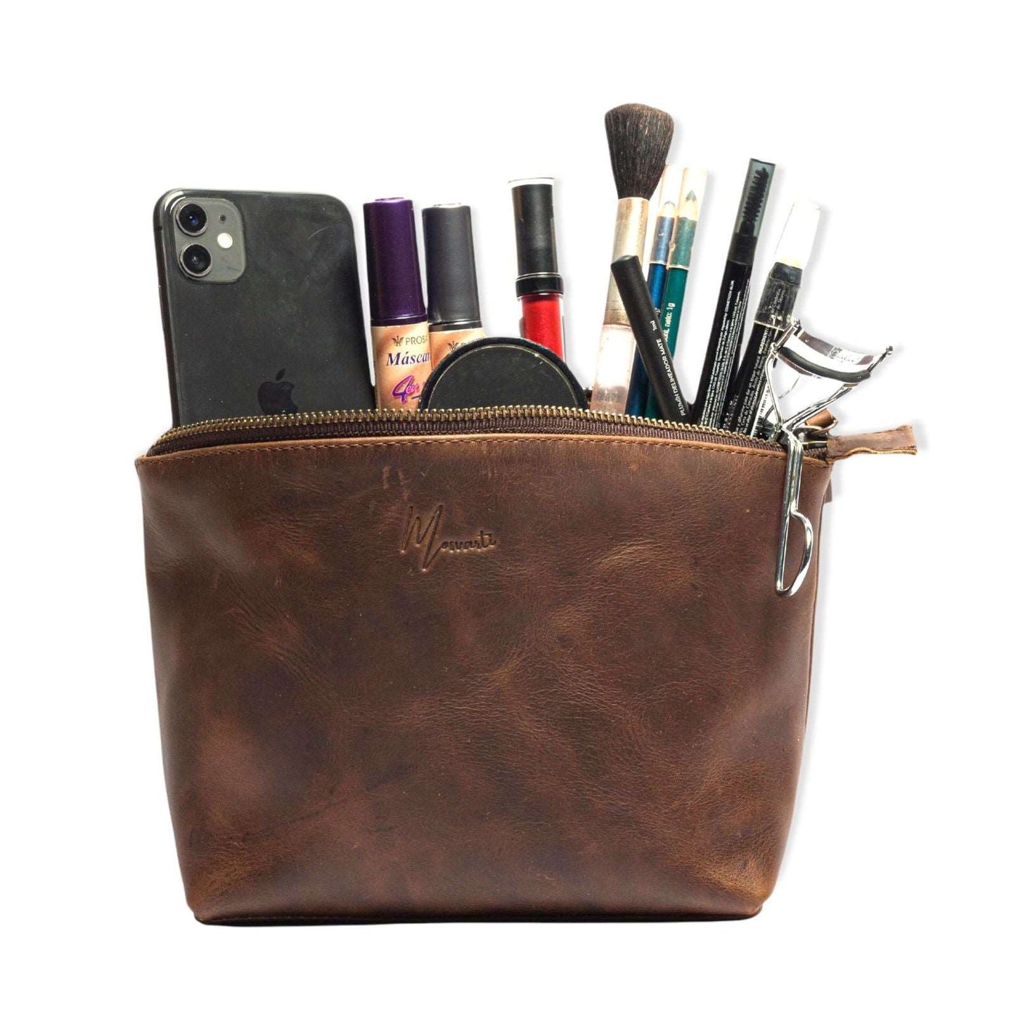 MOSVARTI Cosmetiquera 100% Piel Neceser Dama Para Accs. Berlin (Crazy Café)