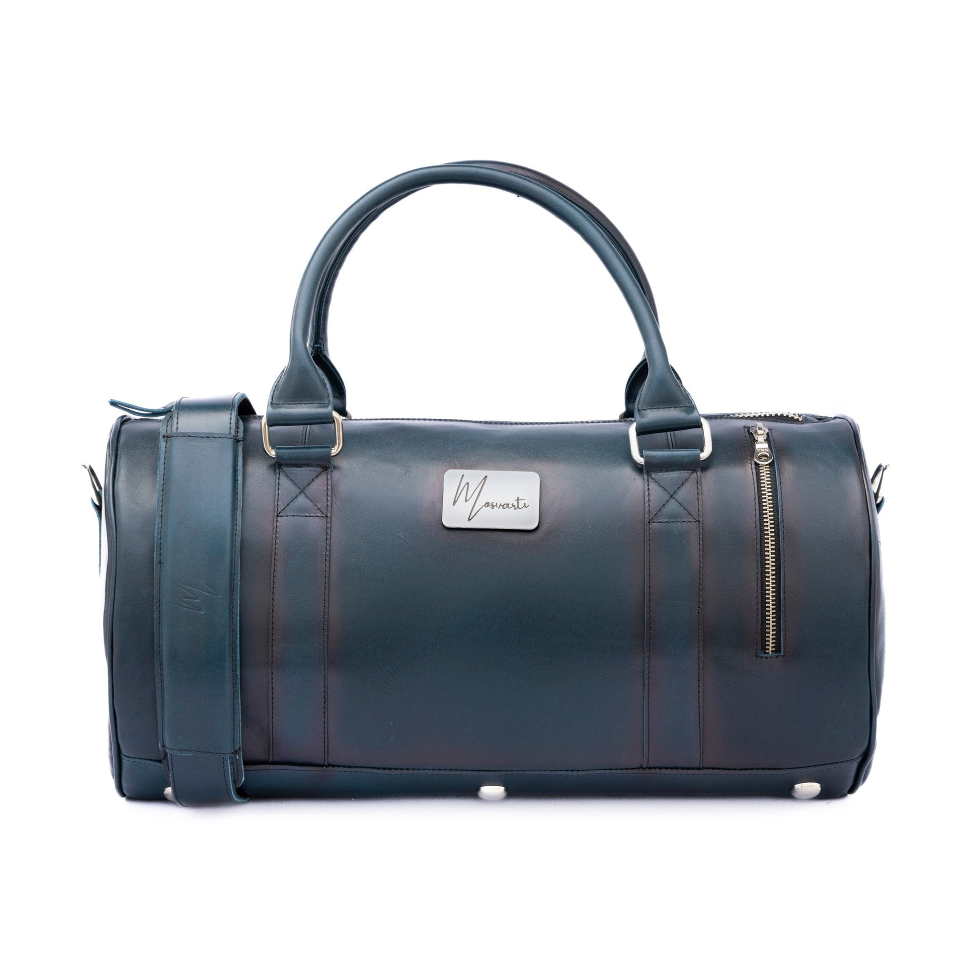 MOSVARTI Maletas Copia de Maleta Piel Genuina Mod. Duffle London Gym (Pull up Azul)